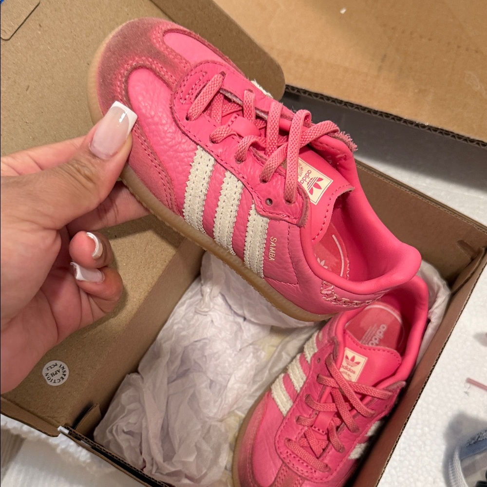 adidas Kids Samba Sneakers - Pink with White Stripes